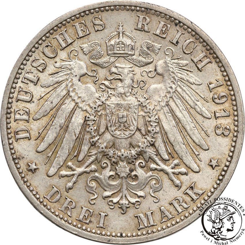 Niemcy, Saksonia. 3 marki 1913 E